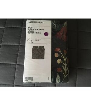 Ikea SAMMETSBLAD King Duvet Cover w/2 Pillowcases Bed Set Green/Floral - NEW